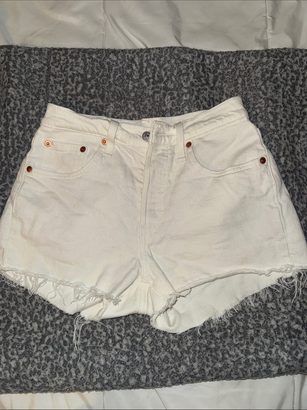 Levi's Cream Distressed Hem Denim Shorts
